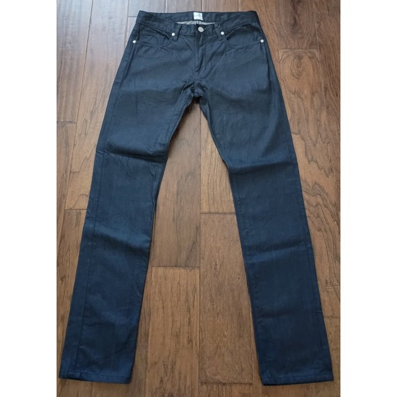 HAXBY MEN'S WAXED BLACK COTTON SKINNY STRAIGHT JEANS SIZE 32X33 HANDMADE IN USA - Picture 1 of 5